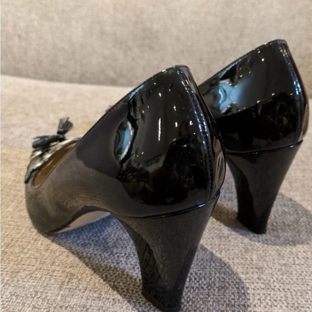 Hobbs London Black Patent Leather | Leopard Print |Tassel | EU 37.5 - Picture 5 of 10